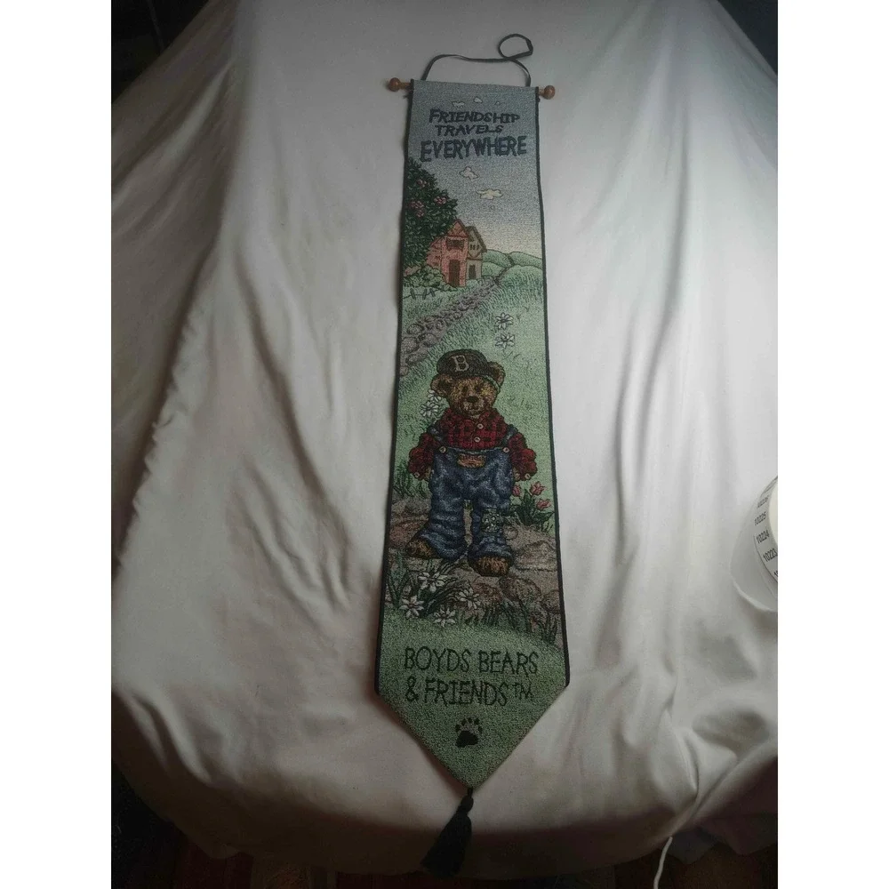 Boyds Bears & Friends Woven Tapestry Bell Pull Wall Hanging Friendship Travels